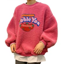 Kawaii Strawberry Print Fuzzy Long Sleeve Fleece Sweatshirt Kawaii Strawberry Print Fuzzy Long Sleeve Fleece Sweatshirt