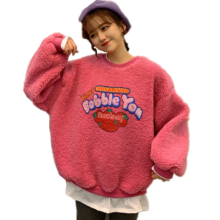 Kawaii Strawberry Print Fuzzy Long Sleeve Fleece Sweatshirt Kawaii Strawberry Print Fuzzy Long Sleeve Fleece Sweatshirt