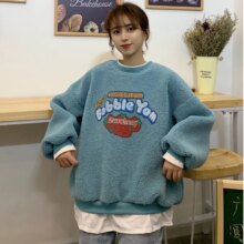 Kawaii Strawberry Print Fuzzy Long Sleeve Fleece Sweatshirt Kawaii Strawberry Print Fuzzy Long Sleeve Fleece Sweatshirt