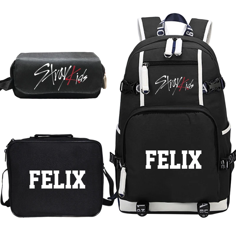 Stray Kids Prints Casual Backpack, Lunch Bag, Pencil Case For Unisex