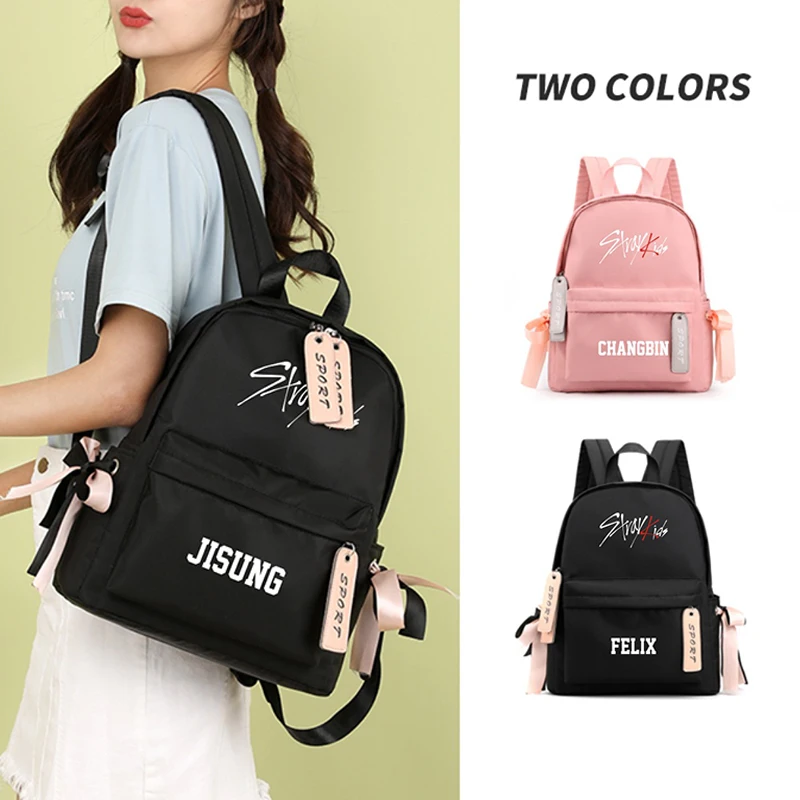 K-Pop Stray Kids Large Capacity School Bag With Bowknot Ribbon