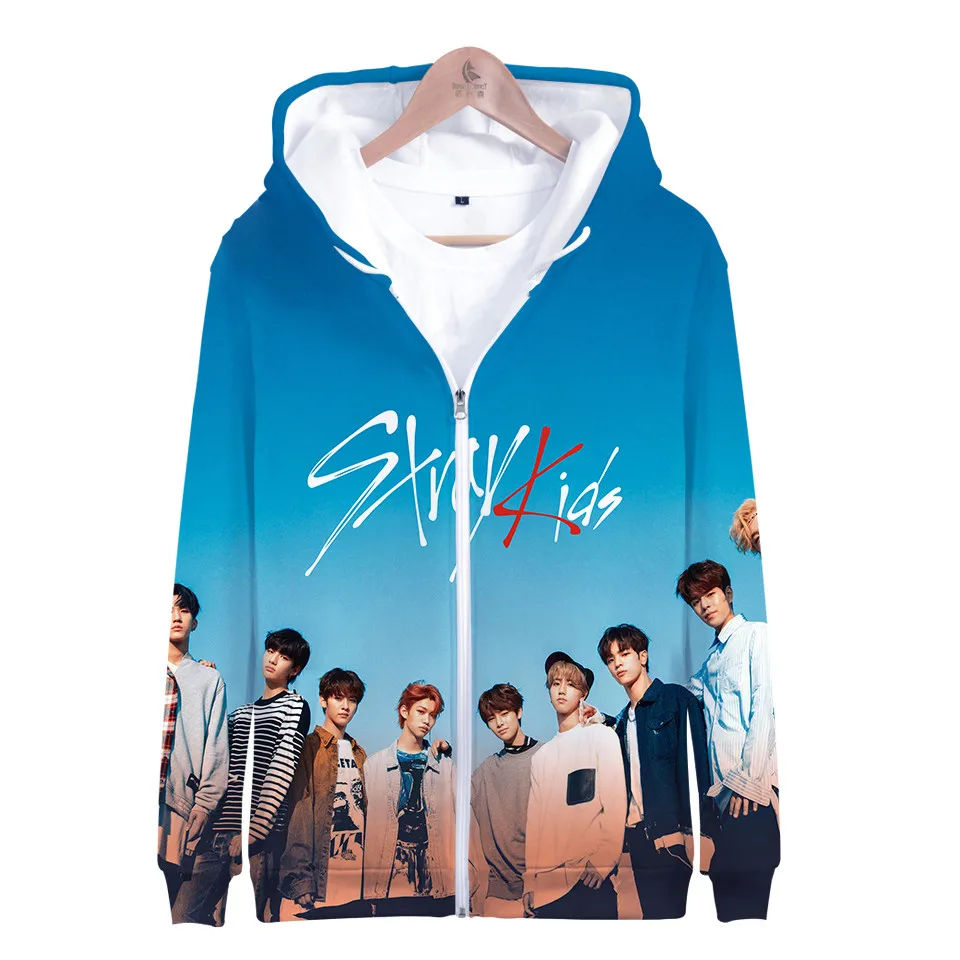 K-Pop Stray Kids 3D Printed Long Sleeve Zipper Unisex Hoodies
