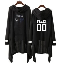 K-Pop Idol Stray Kids Spring Black Hoodies For Women K-Pop Idol Stray Kids Spring Black Hoodies For Women