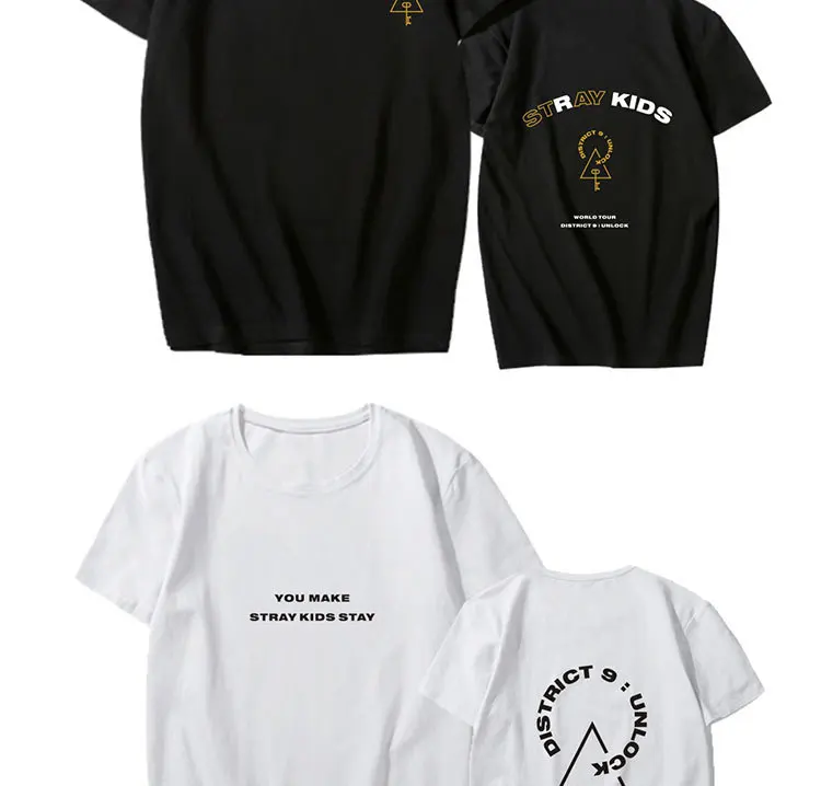 K-Pop Stray Kids Concert District 9 Unlock Print Short Sleeve T-Shirt K-Pop Stray Kids Concert District 9 Unlock Print Short Sleeve T-Shirt