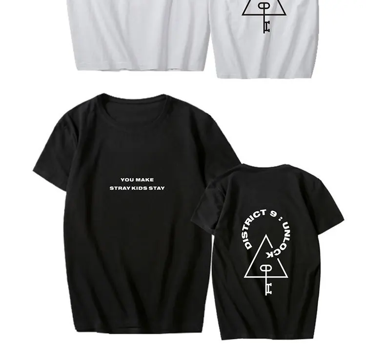 K-Pop Stray Kids Concert District 9 Unlock Print Short Sleeve T-Shirt K-Pop Stray Kids Concert District 9 Unlock Print Short Sleeve T-Shirt