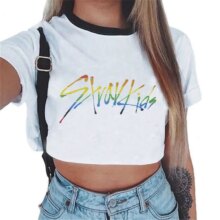 Idol Group Stray Kids Print Crop Tops For Women Idol Group Stray Kids Print Crop Tops For Women