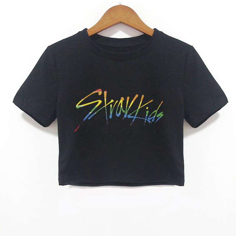 Idol Group Stray Kids Print Crop Tops For Women