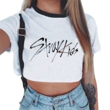 Idol Group Stray Kids Print Crop Tops For Women Idol Group Stray Kids Print Crop Tops For Women