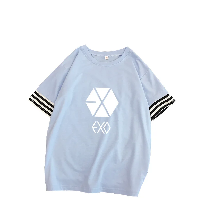 Exo K-Pop Wild Student Splice Round Collar T-Shirt