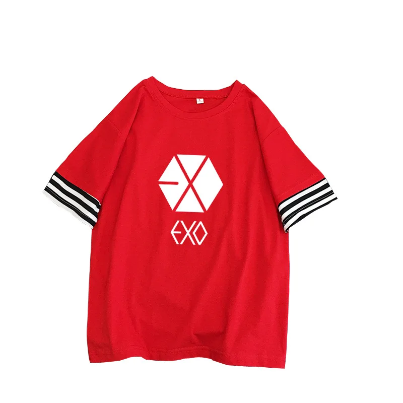 Exo K-Pop Wild Student Splice Round Collar T-Shirt
