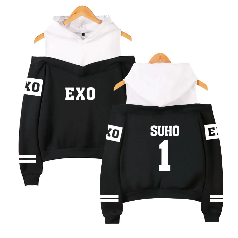 Exo K-Pop Off Shoulder Casual Hoodies For Women
