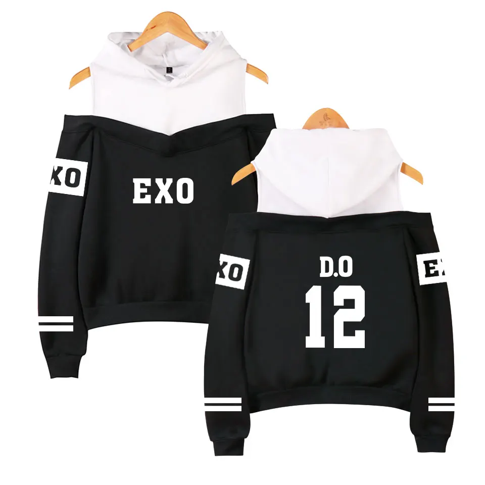 Exo K-Pop Off Shoulder Casual Hoodies For Women