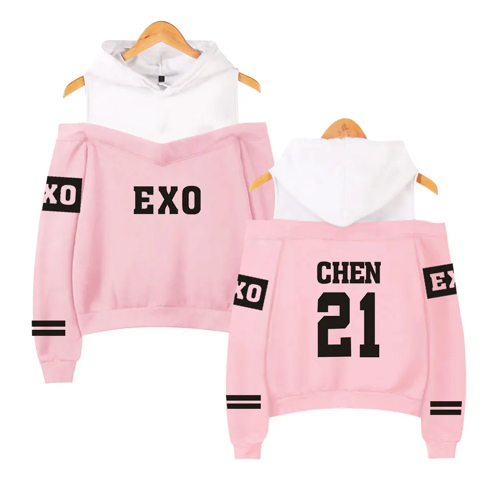 Exo K-Pop Off Shoulder Casual Hoodies For Women