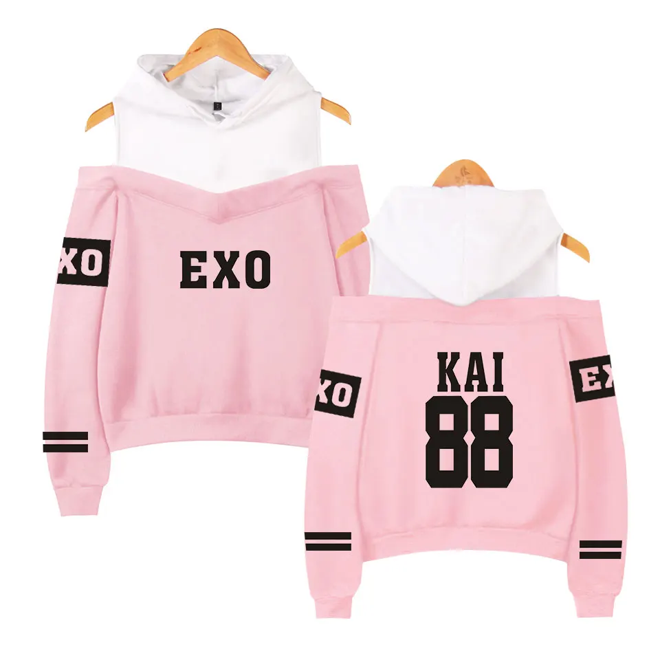 Exo K-Pop Off Shoulder Casual Hoodies For Women