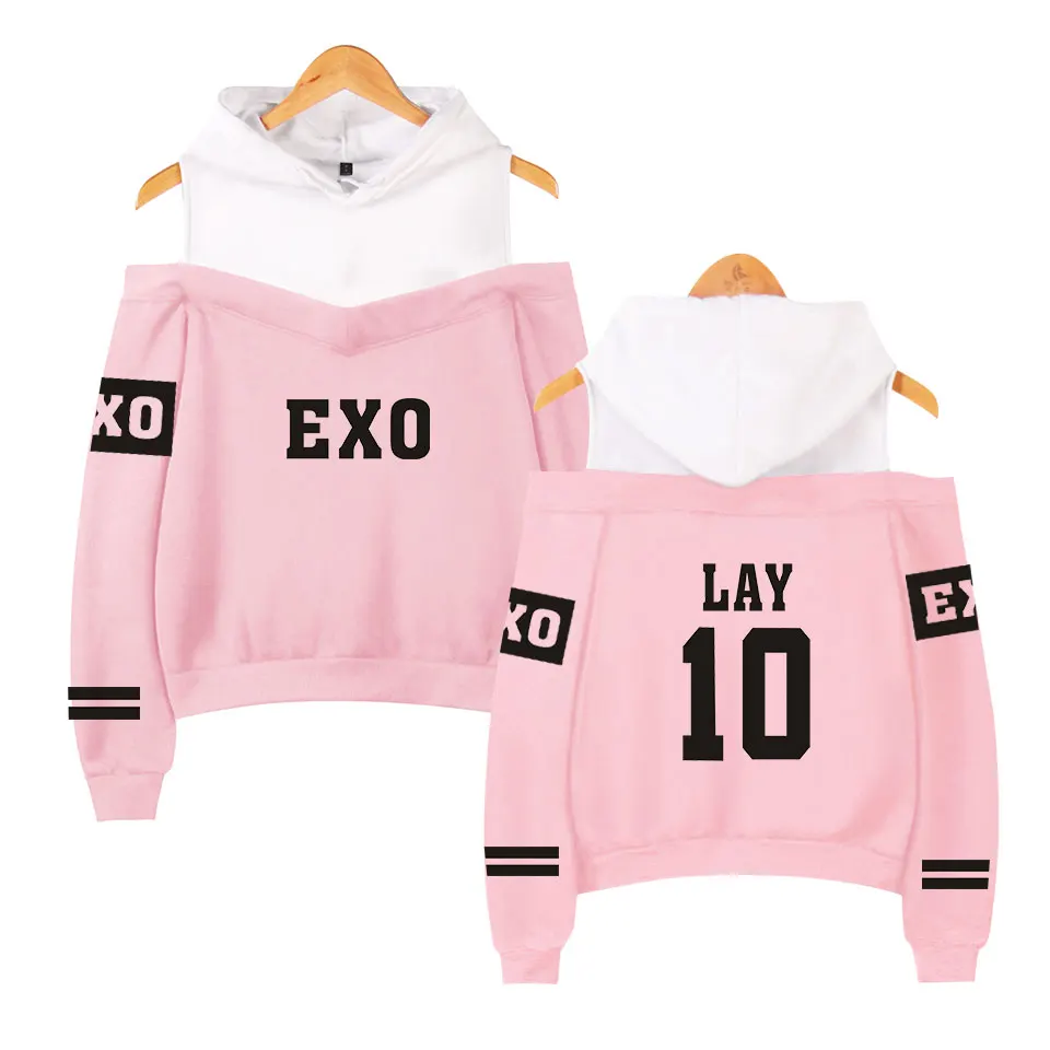 Exo K-Pop Off Shoulder Casual Hoodies For Women