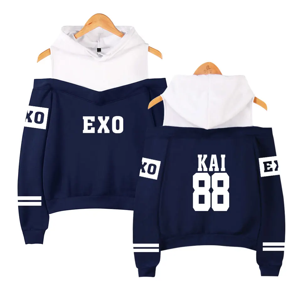 Exo K-Pop Off Shoulder Casual Hoodies For Women