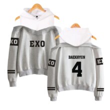 Exo K-Pop Off Shoulder Casual Hoodies For Women Exo K-Pop Off Shoulder Casual Hoodies For Women