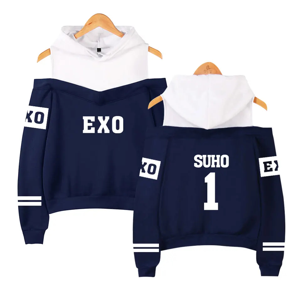 Exo K-Pop Off Shoulder Casual Hoodies For Women