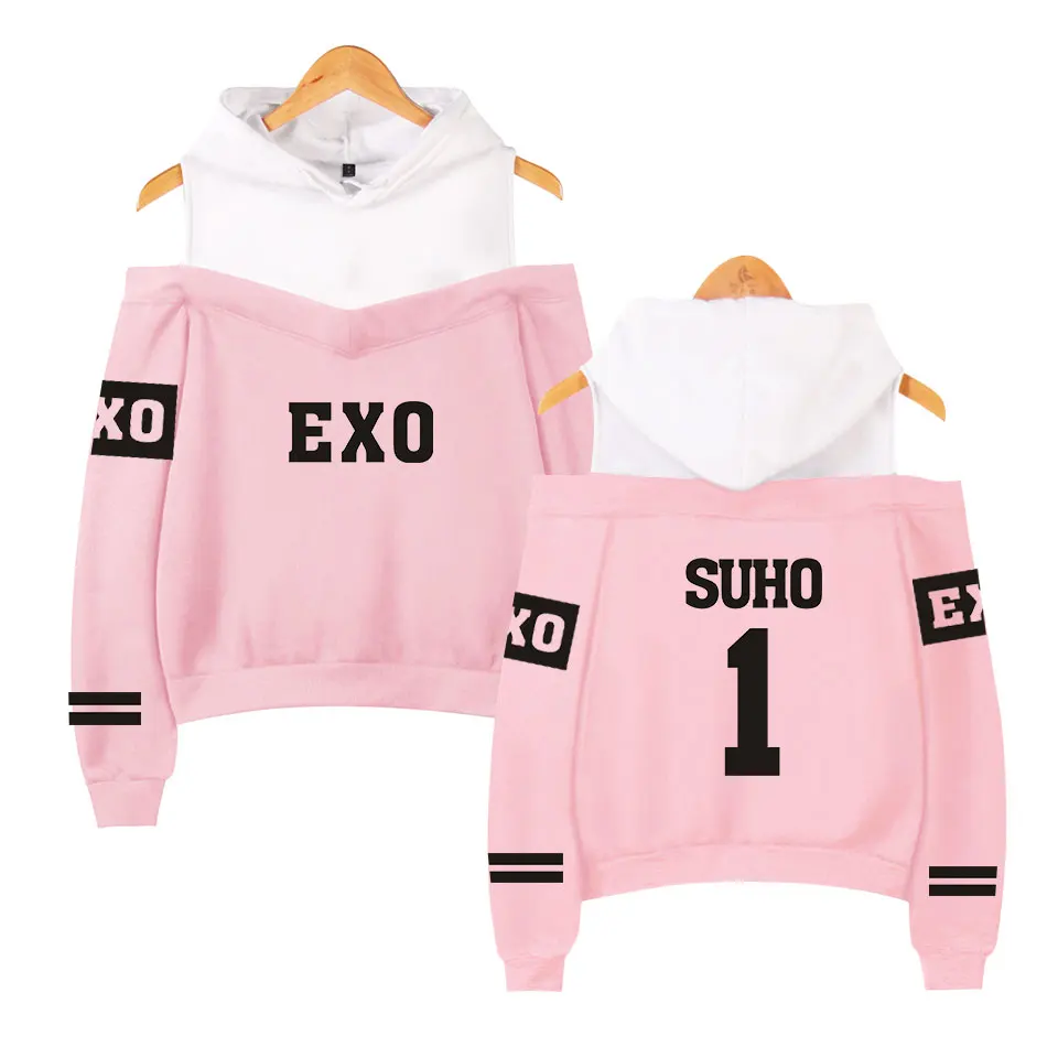 Exo K-Pop Off Shoulder Casual Hoodies For Women