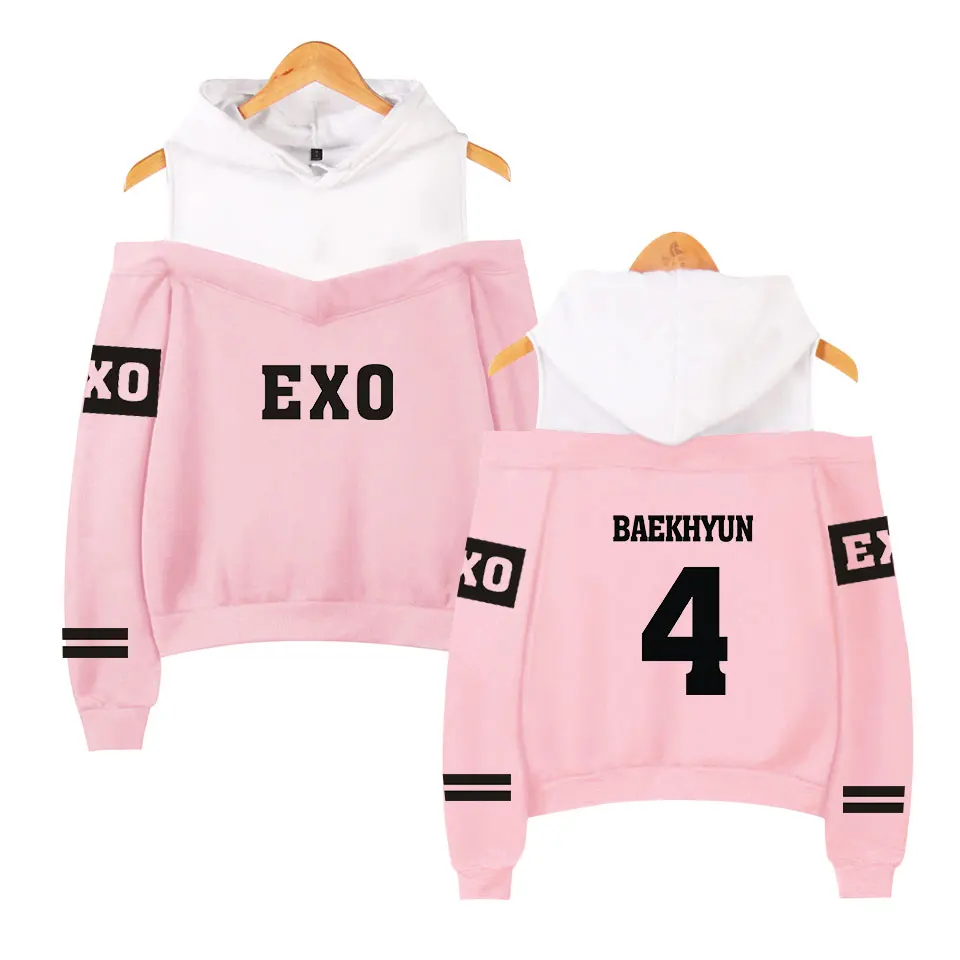 Exo K-Pop Off Shoulder Casual Hoodies For Women