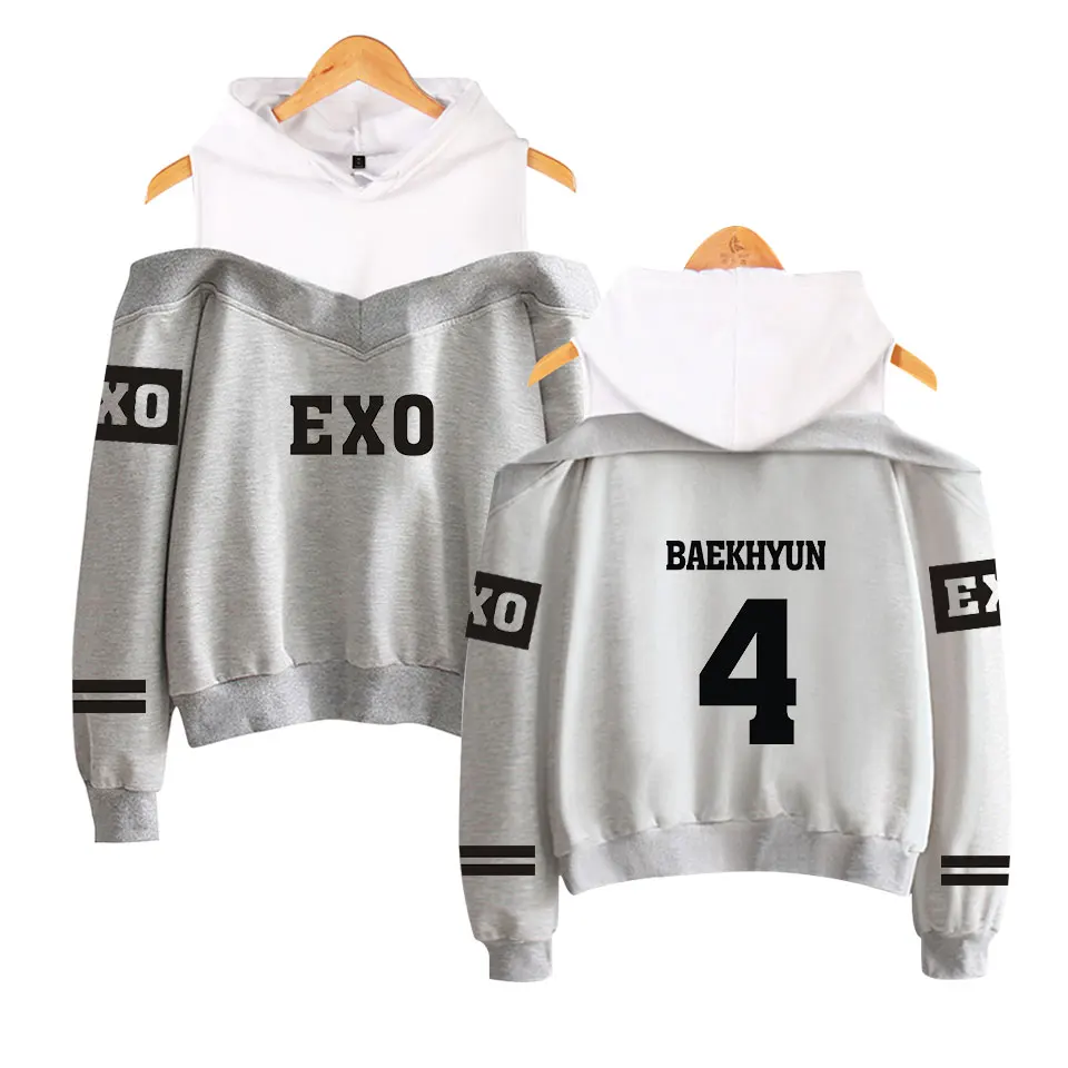 Exo K-Pop Off Shoulder Casual Hoodies For Women