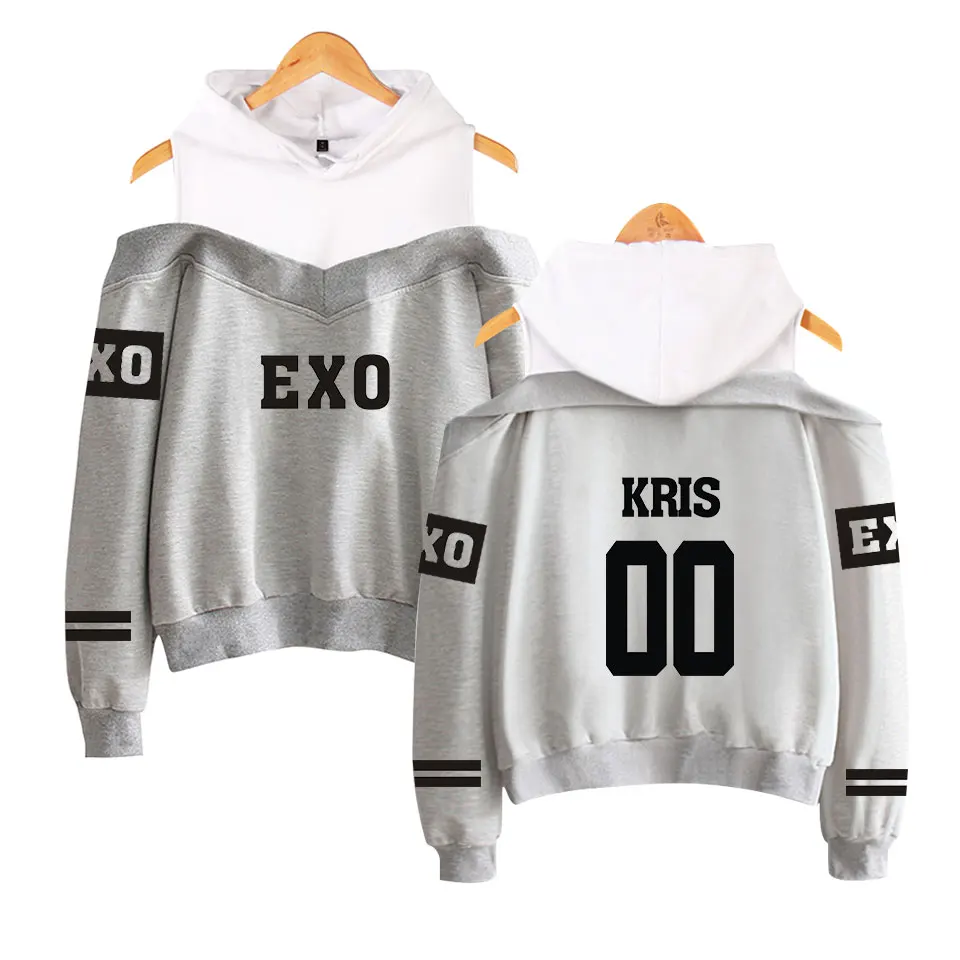 Exo K-Pop Off Shoulder Casual Hoodies For Women