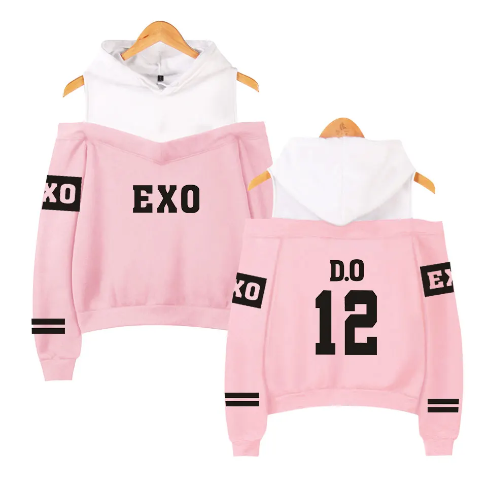 Exo K-Pop Off Shoulder Casual Hoodies For Women