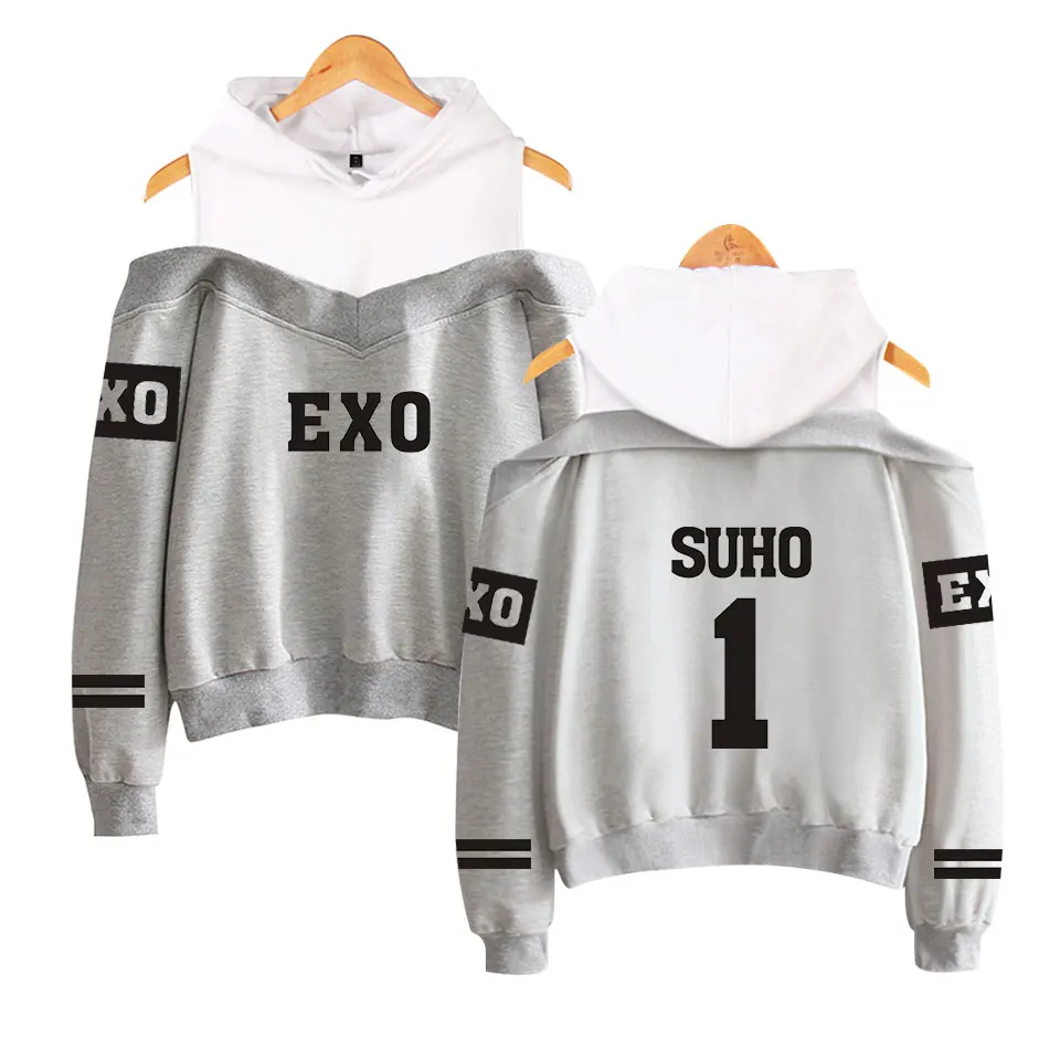 Exo K-Pop Off Shoulder Casual Hoodies For Women