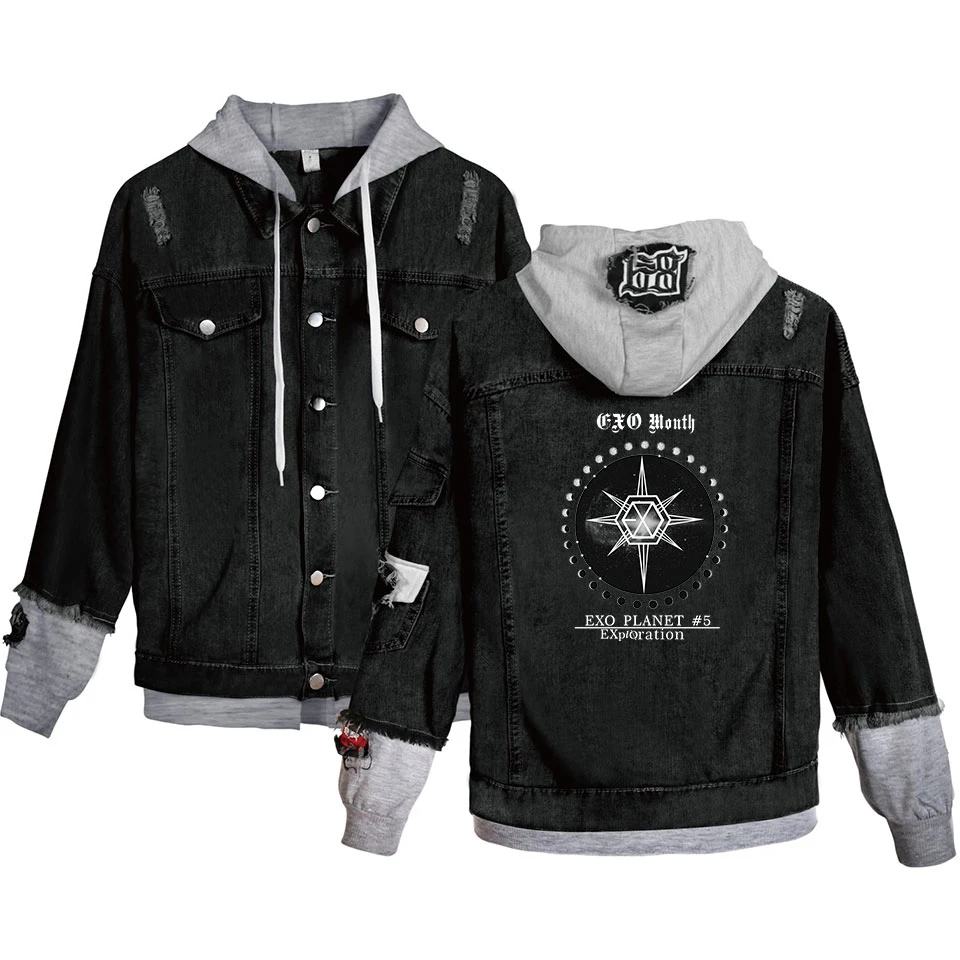 EXO Jeans Harajuku Print Denim Jacket