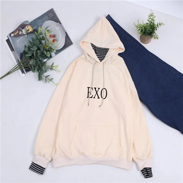Exo K-Pop Long Sleeve Striped Style Hoodies