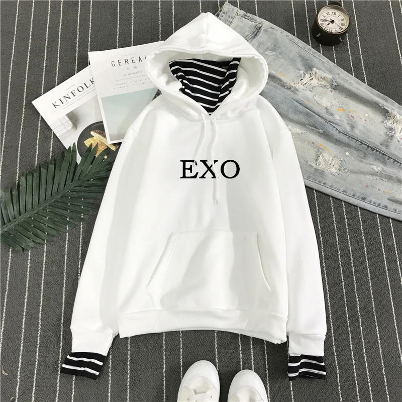 Exo K-Pop Long Sleeve Striped Style Hoodies