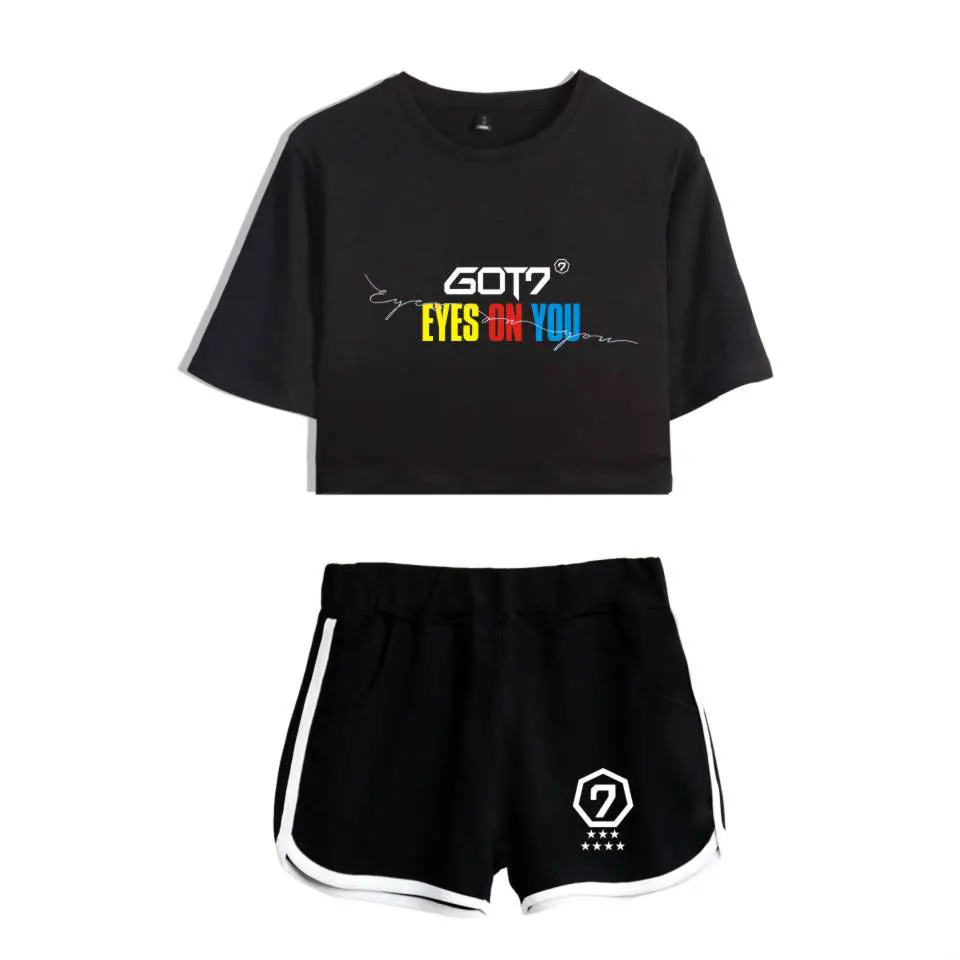 Kpop GOT7 Printed Two Piece Set Tops+Shorts Pants