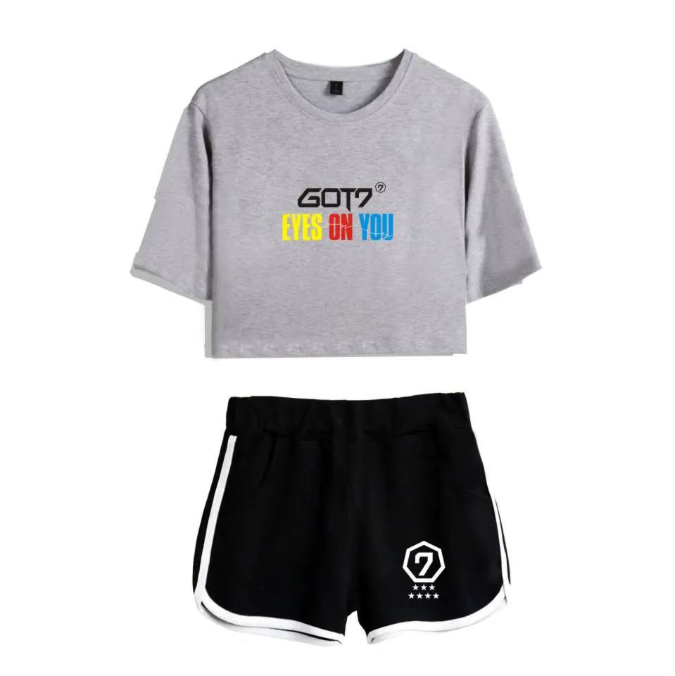 Kpop GOT7 Printed Two Piece Set Tops+Shorts Pants
