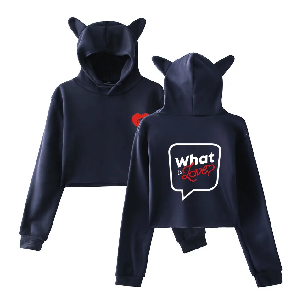 Twice Kpop Harajuku Cat Cropped Long Sleeve Hoodies