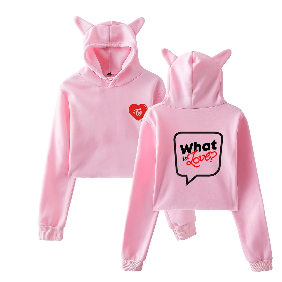 Twice Kpop Harajuku Cat Cropped Long Sleeve Hoodies