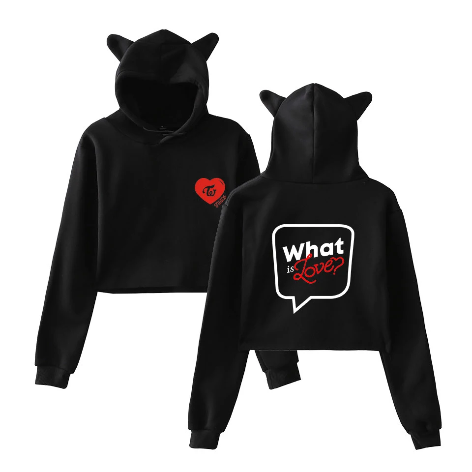 Twice Kpop Harajuku Cat Cropped Long Sleeve Hoodies