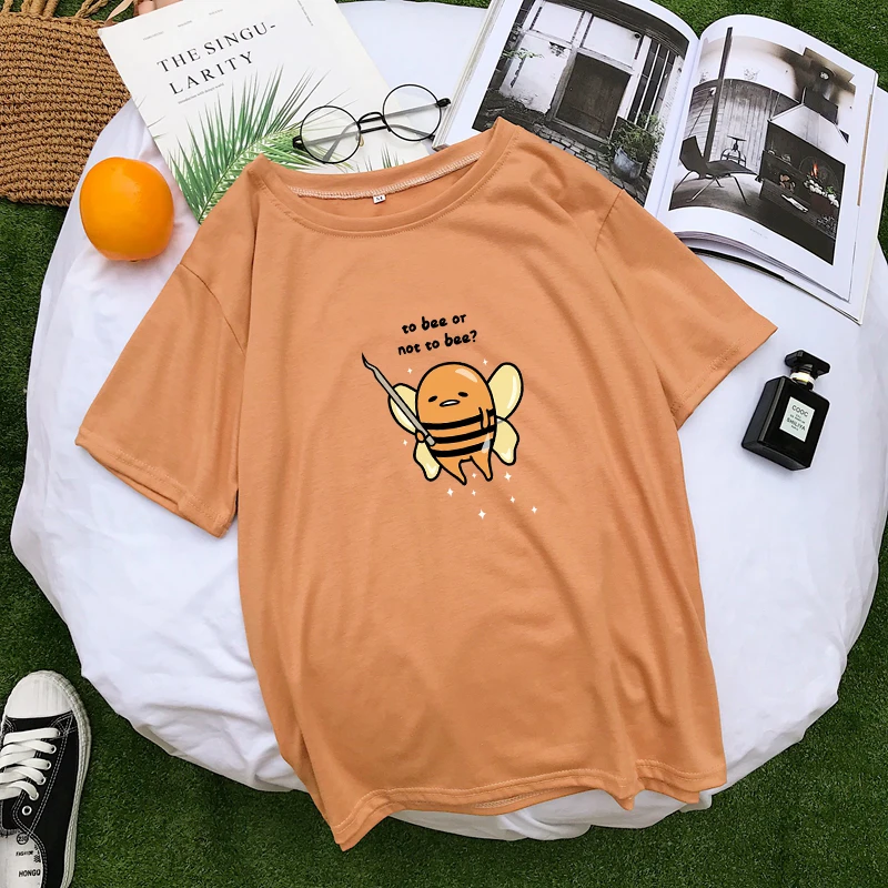 Bee Gudetama Lazy Egg Yolk Cartoon Print Short Sleeve Casual T-Shirt Bee Gudetama Lazy Egg Yolk Cartoon Print Short Sleeve Casual T-Shirt