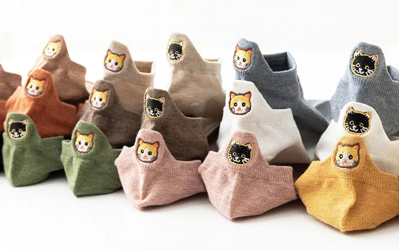 Kawaii Happy Ankle Cat Harajuku Cartoon Embroidery Short Socks Kawaii Happy Ankle Cat Harajuku Cartoon Embroidery Short Socks