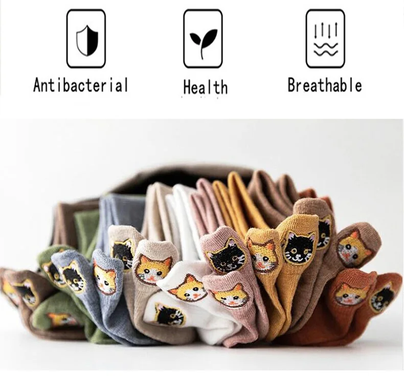 Kawaii Happy Ankle Cat Harajuku Cartoon Embroidery Short Socks Kawaii Happy Ankle Cat Harajuku Cartoon Embroidery Short Socks
