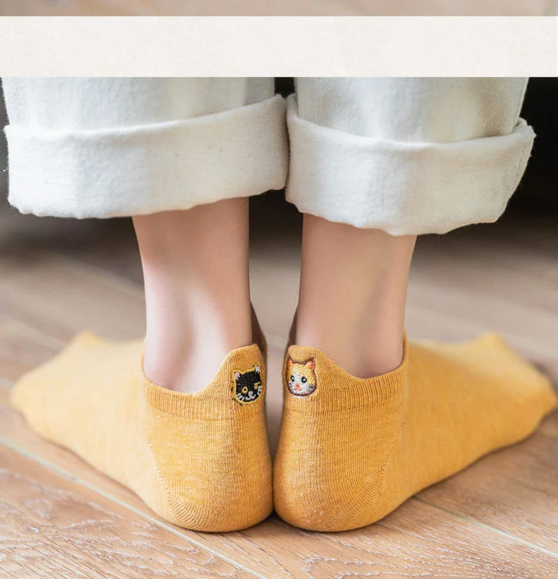 Kawaii Happy Ankle Cat Harajuku Cartoon Embroidery Short Socks Kawaii Happy Ankle Cat Harajuku Cartoon Embroidery Short Socks