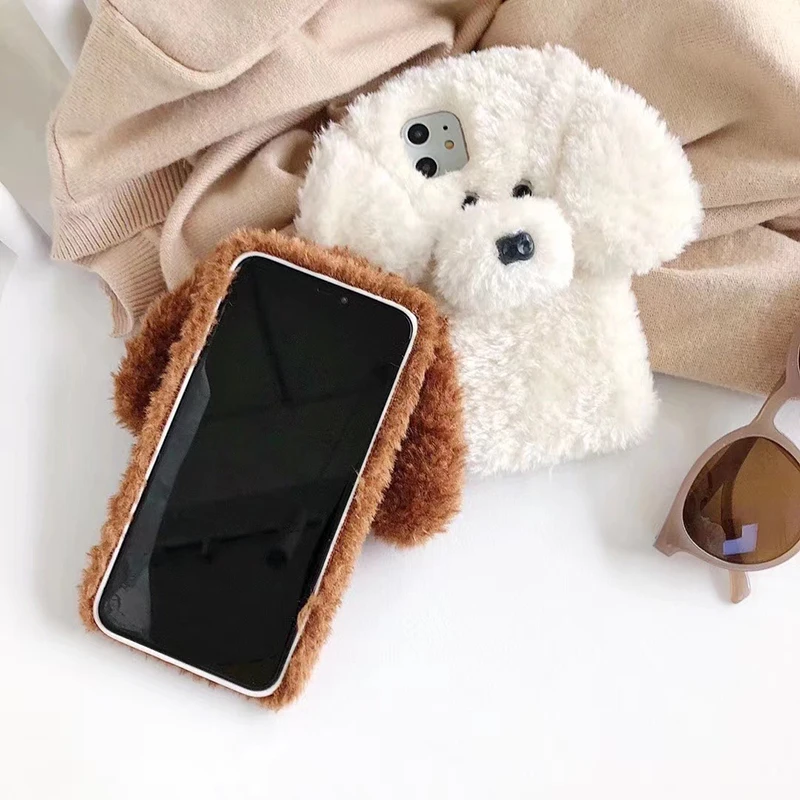 Teddy Pet Dog 3D Cartoon Plush Soft Phone Case