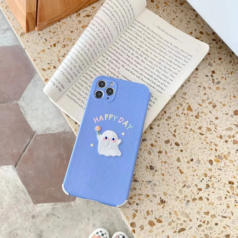 3D Embroidery Ghost Soft Lambskin Phone Case 3D Embroidery Ghost Soft Lambskin Phone Case