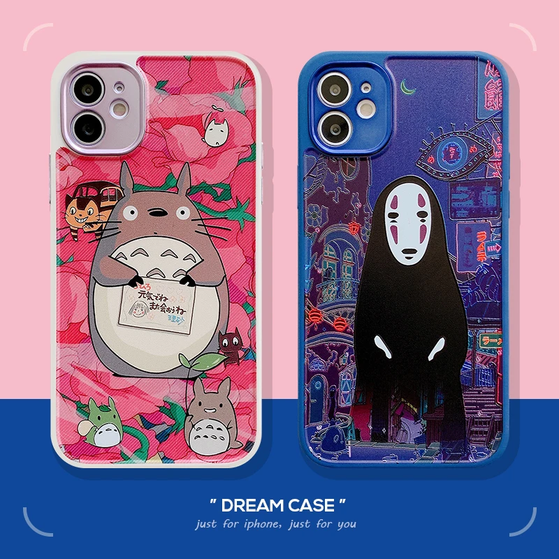 No Face Man Totoro Anime Metal Lens Protection Soft Silicone Phone Case
