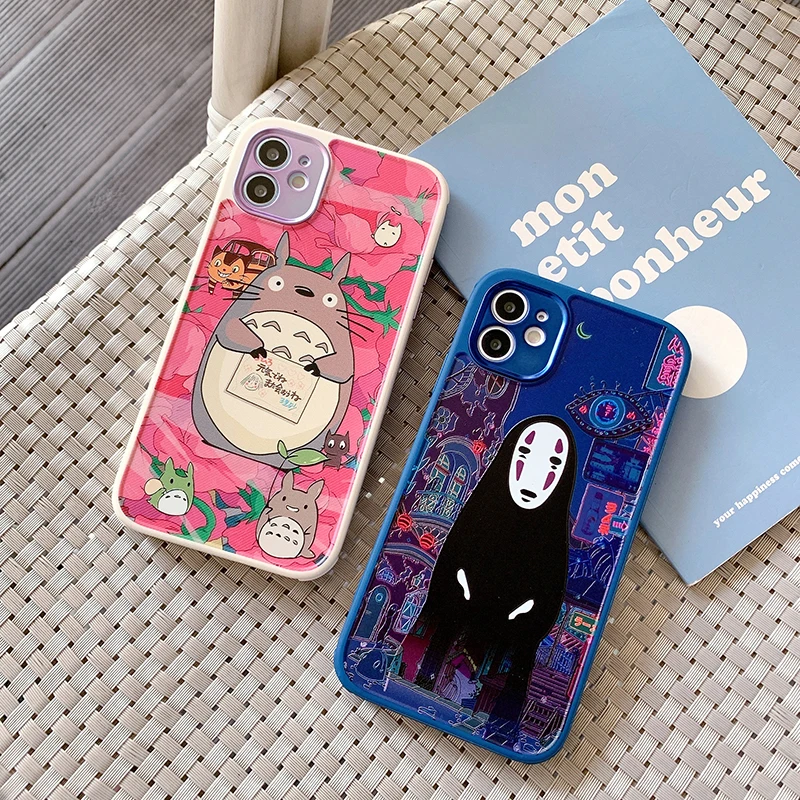 No Face Man Totoro Anime Metal Lens Protection Soft Silicone Phone Case