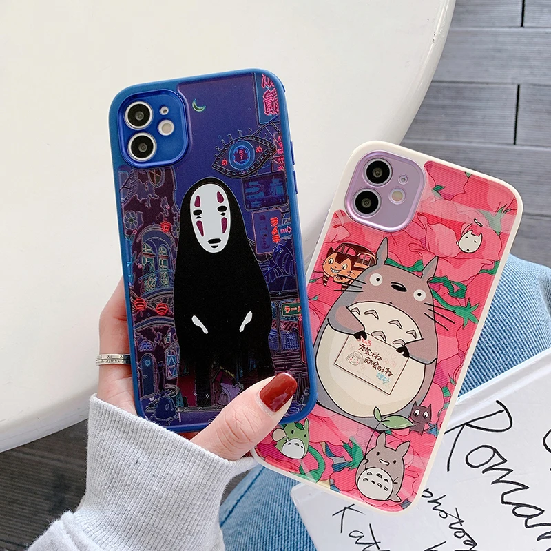 No Face Man Totoro Anime Metal Lens Protection Soft Silicone Phone Case