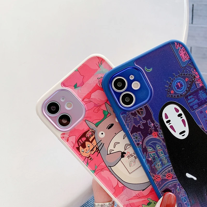 No Face Man Totoro Anime Metal Lens Protection Soft Silicone Phone Case