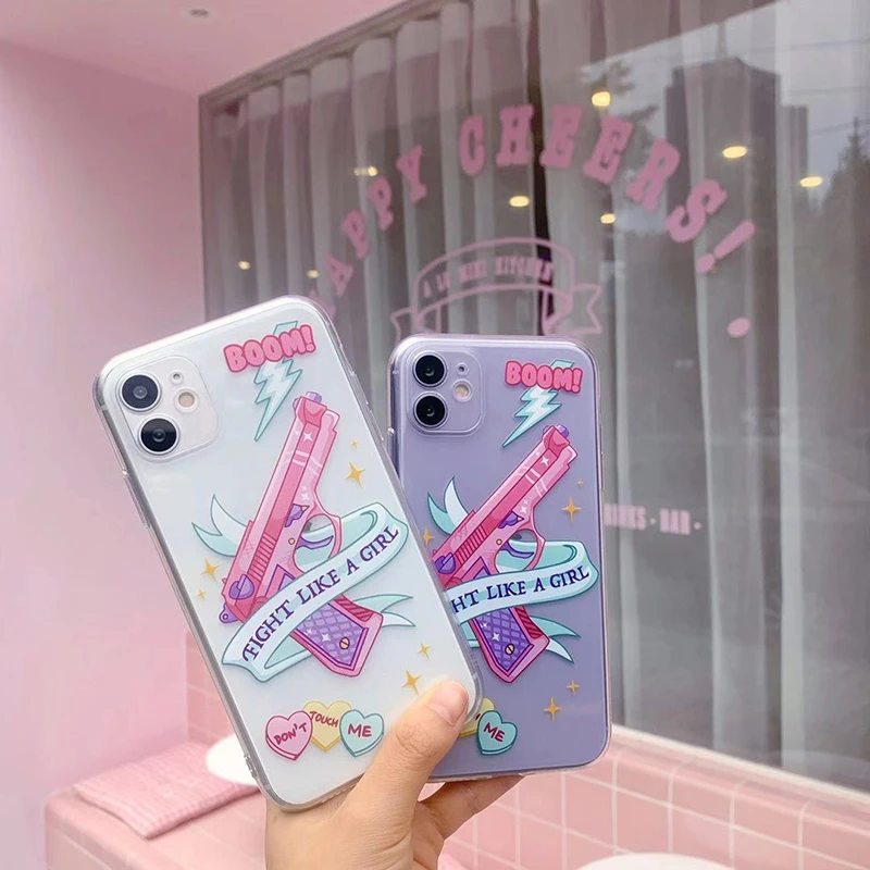 Pink Girl Cartoon Soft Silicone Transparent Phone Case Pink Girl Cartoon Soft Silicone Transparent Phone Case