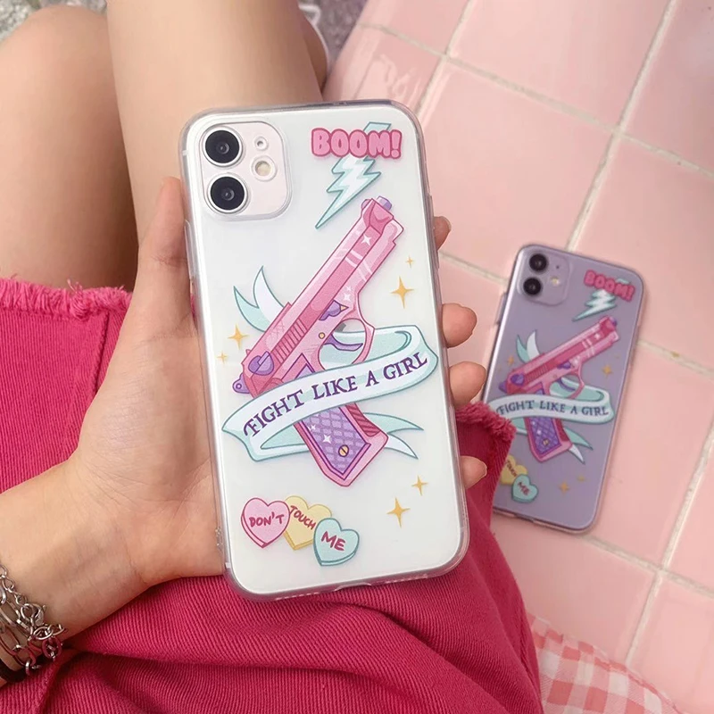 Pink Girl Cartoon Soft Silicone Transparent Phone Case Pink Girl Cartoon Soft Silicone Transparent Phone Case
