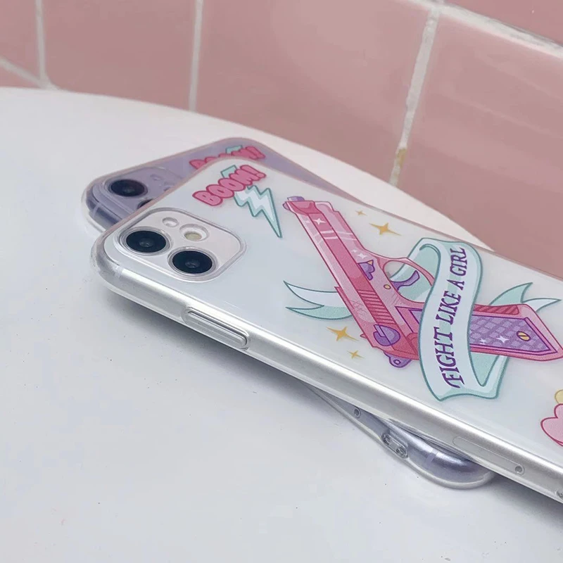 Pink Girl Cartoon Soft Silicone Transparent Phone Case Pink Girl Cartoon Soft Silicone Transparent Phone Case