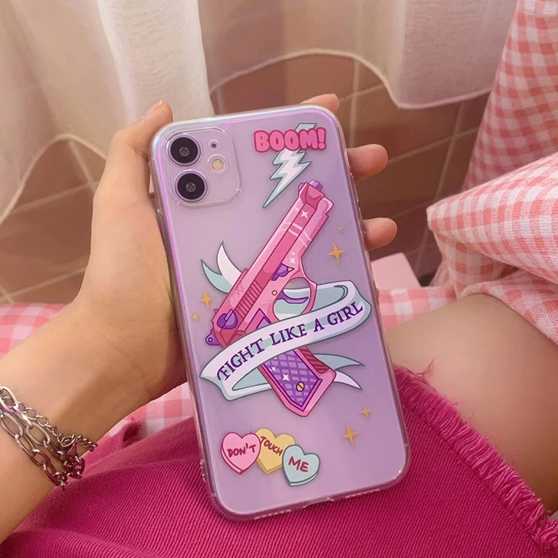 Pink Girl Cartoon Soft Silicone Transparent Phone Case Pink Girl Cartoon Soft Silicone Transparent Phone Case